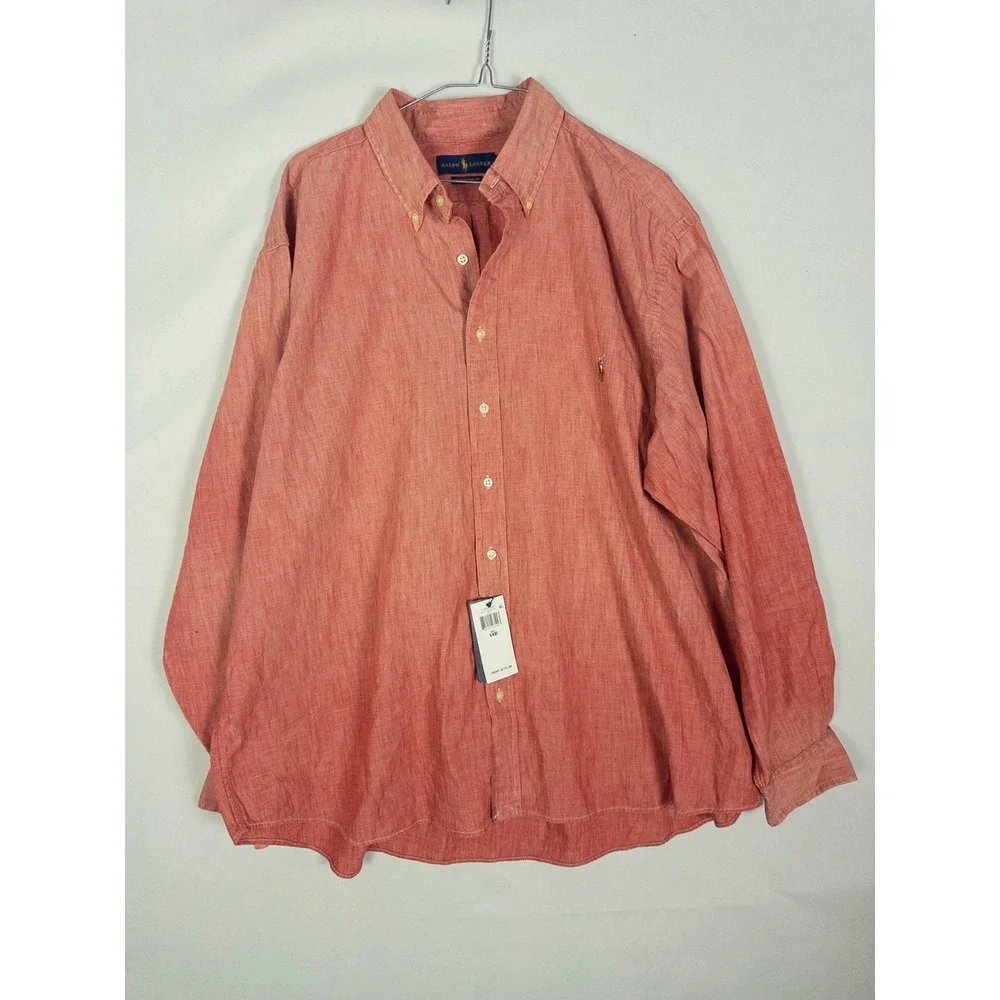 Polo Ralph Lauren RL Untucked Coral Button Down Shirt‎ Long Sleeve NWT Mens 1XB